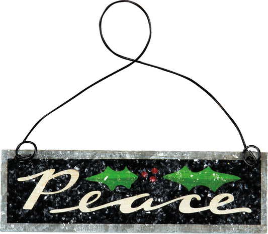 PBK Christmas Decor - PEACE Holly Leaf Tin Ornament