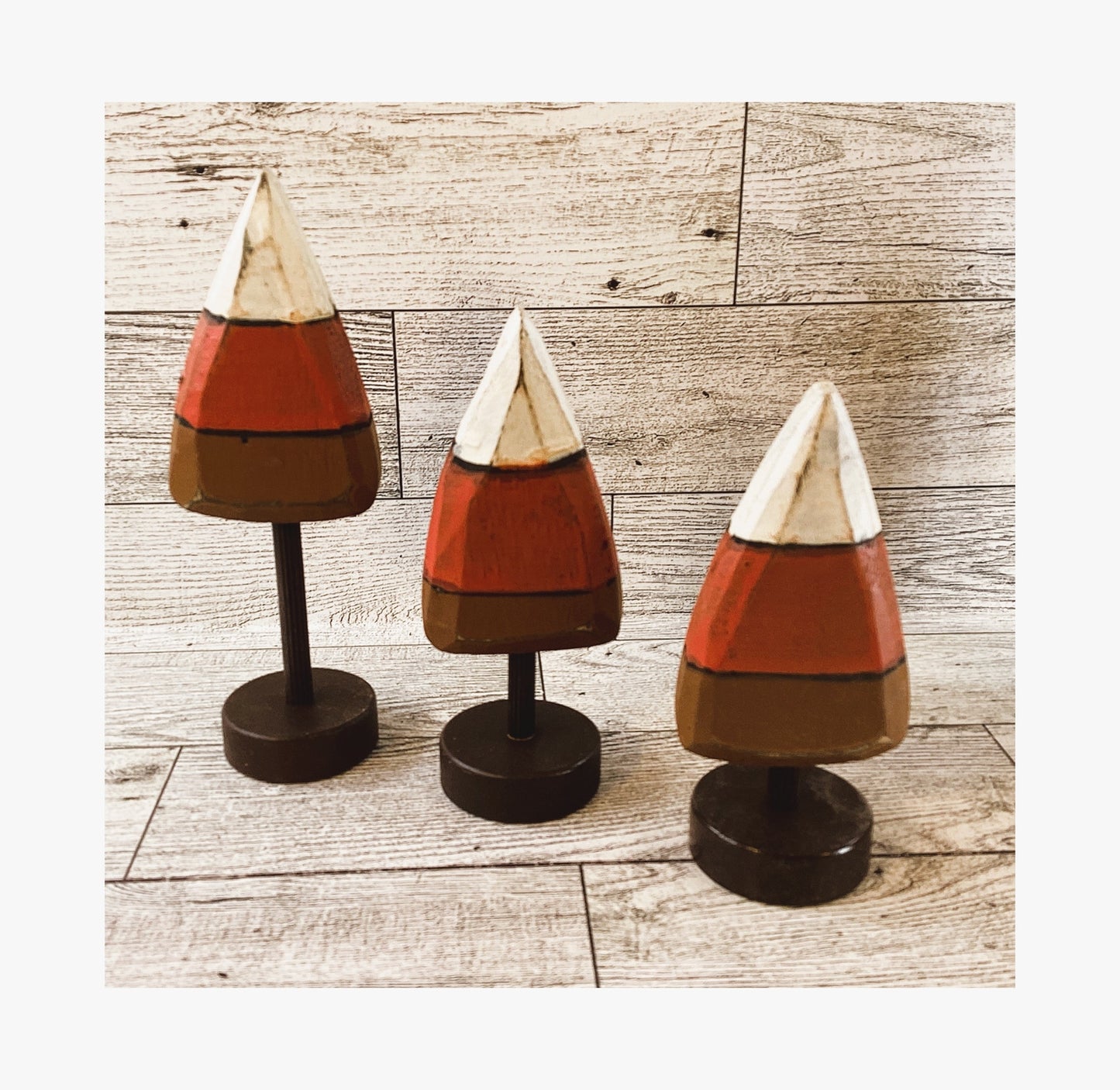 AGD Fall Decor - Small Wood Prim Candy Corn Trees 3pc Set