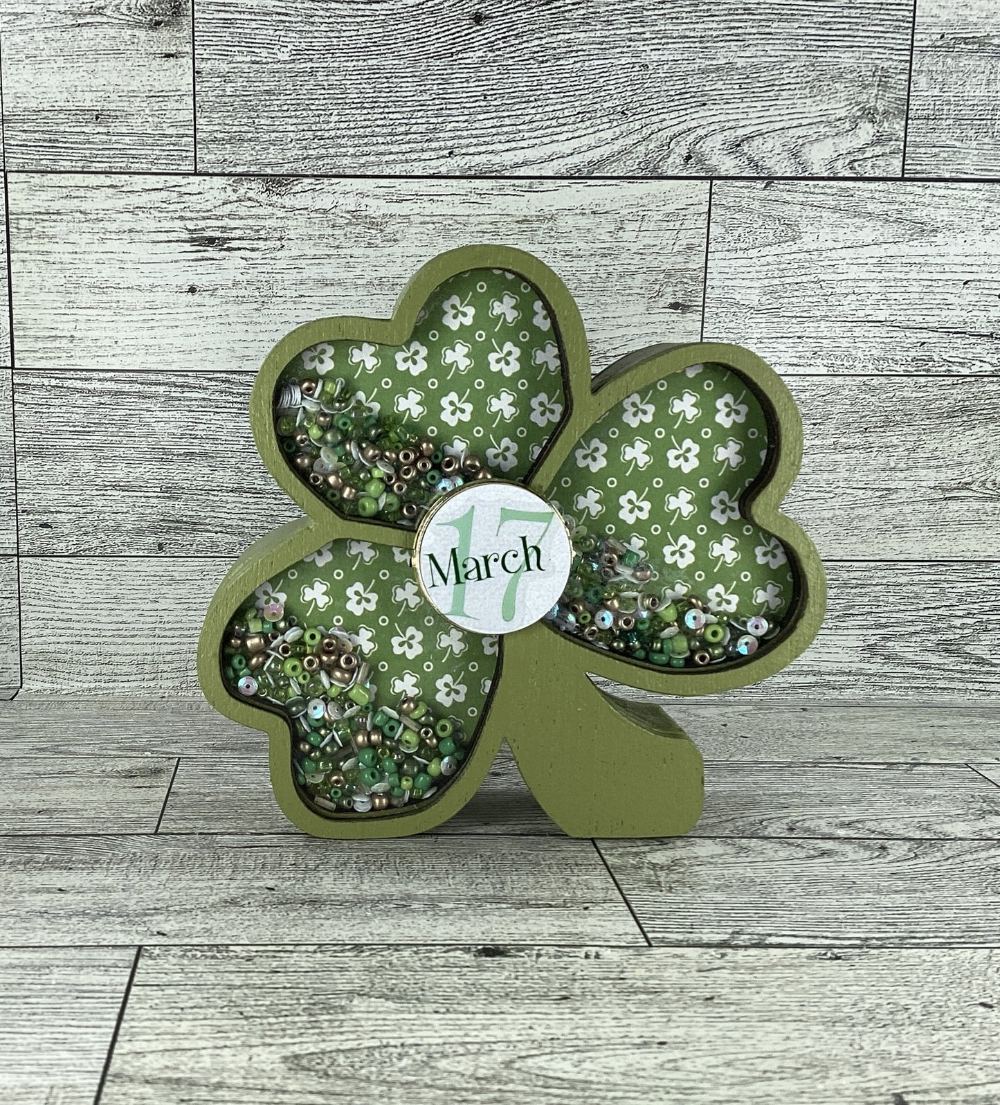 AGD  St Patrick Decor -  Irish Shamrock Chunky Wood Shaker Sitter