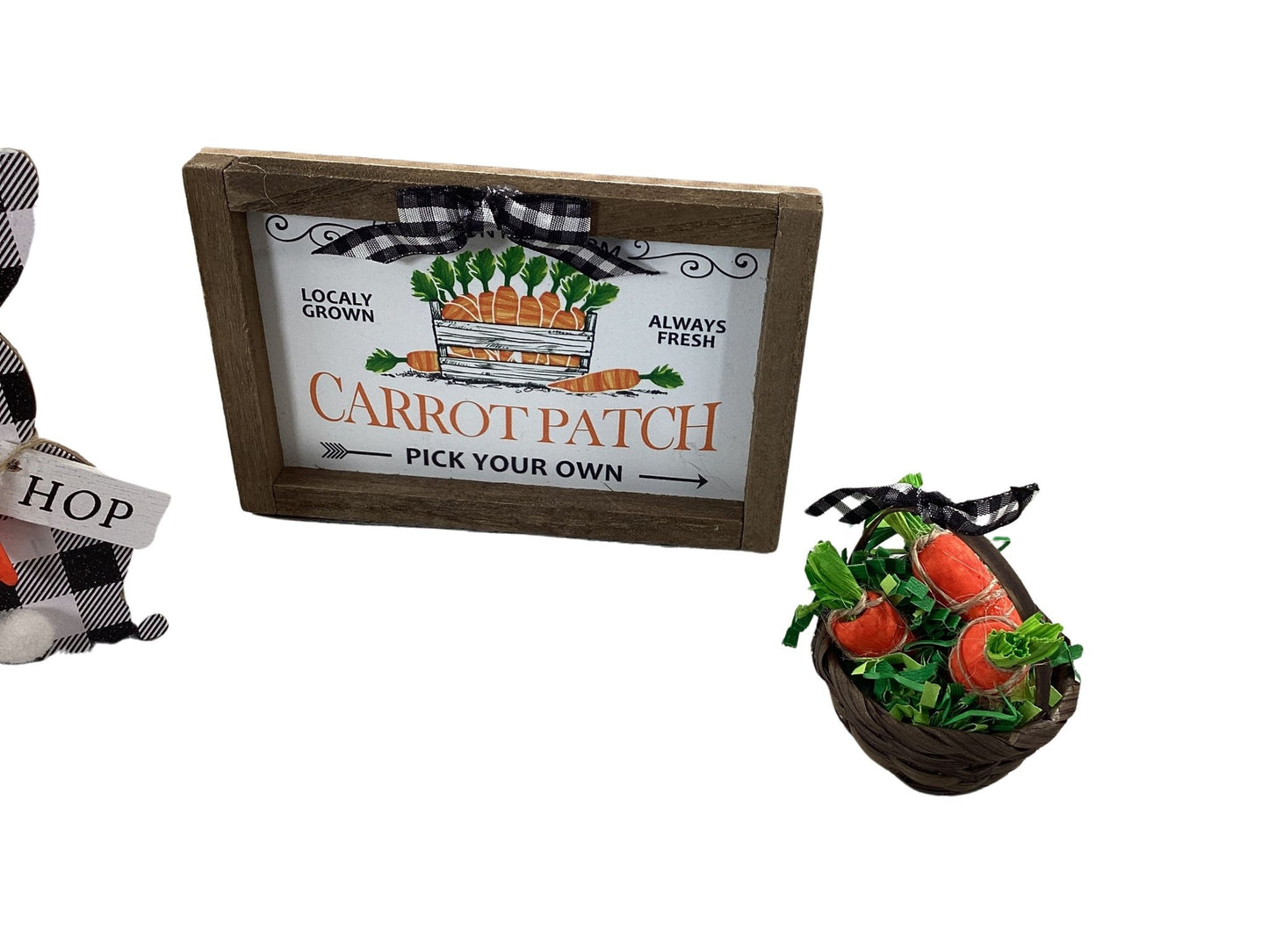 AGD Easter Decor - Bunny Carrot Basket and Carrot Patch Sign Tier Tray 3pc