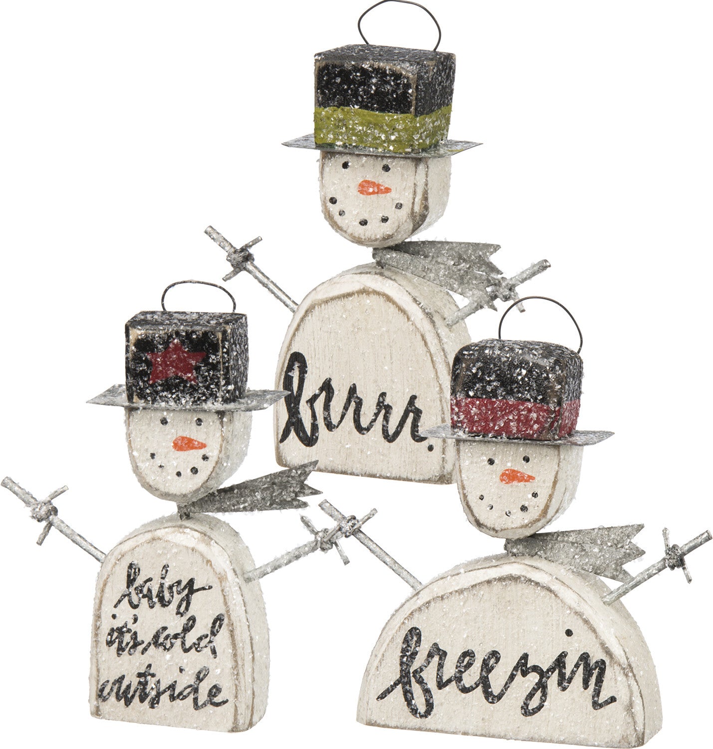 PBK Christmas Decor - Prim Chunky Snowmen Ornament Sitters 3PC