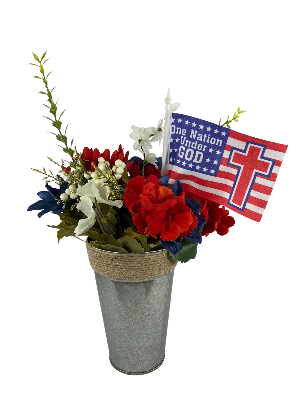 AGD Patriotic Decor  – One Nation Under God Red White Blue Floral Centerpiece