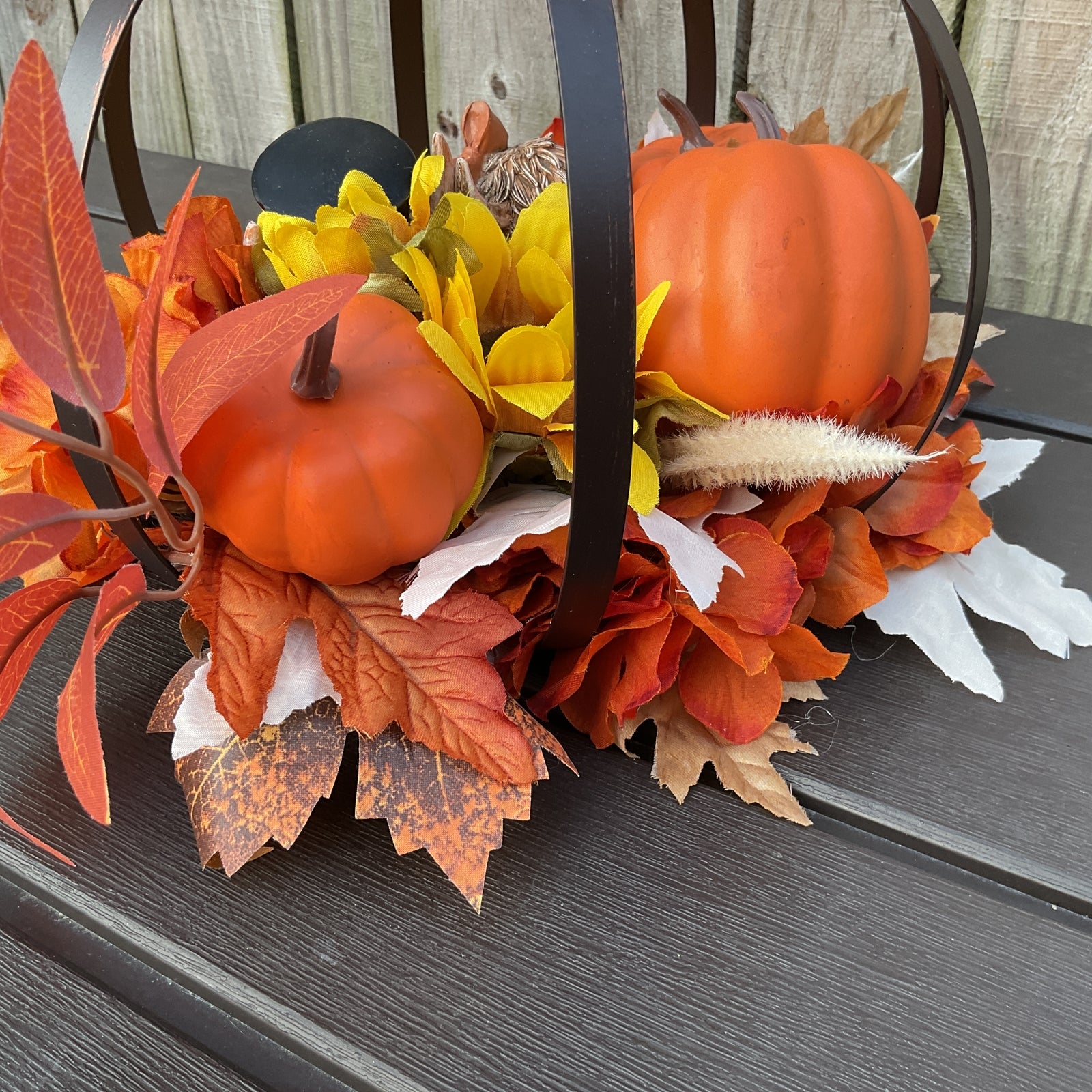 AGD Fall Decor -Highland Cow Metal Pumpkin Floral Centerpiece Display