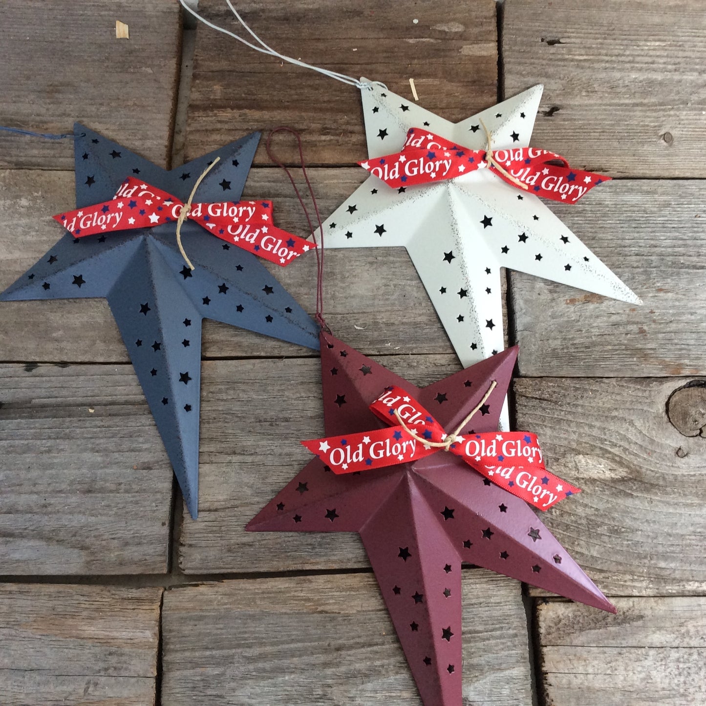 AGD Patriotic Decor - Farm House Prim Americana Star Ornaments 6pc Set