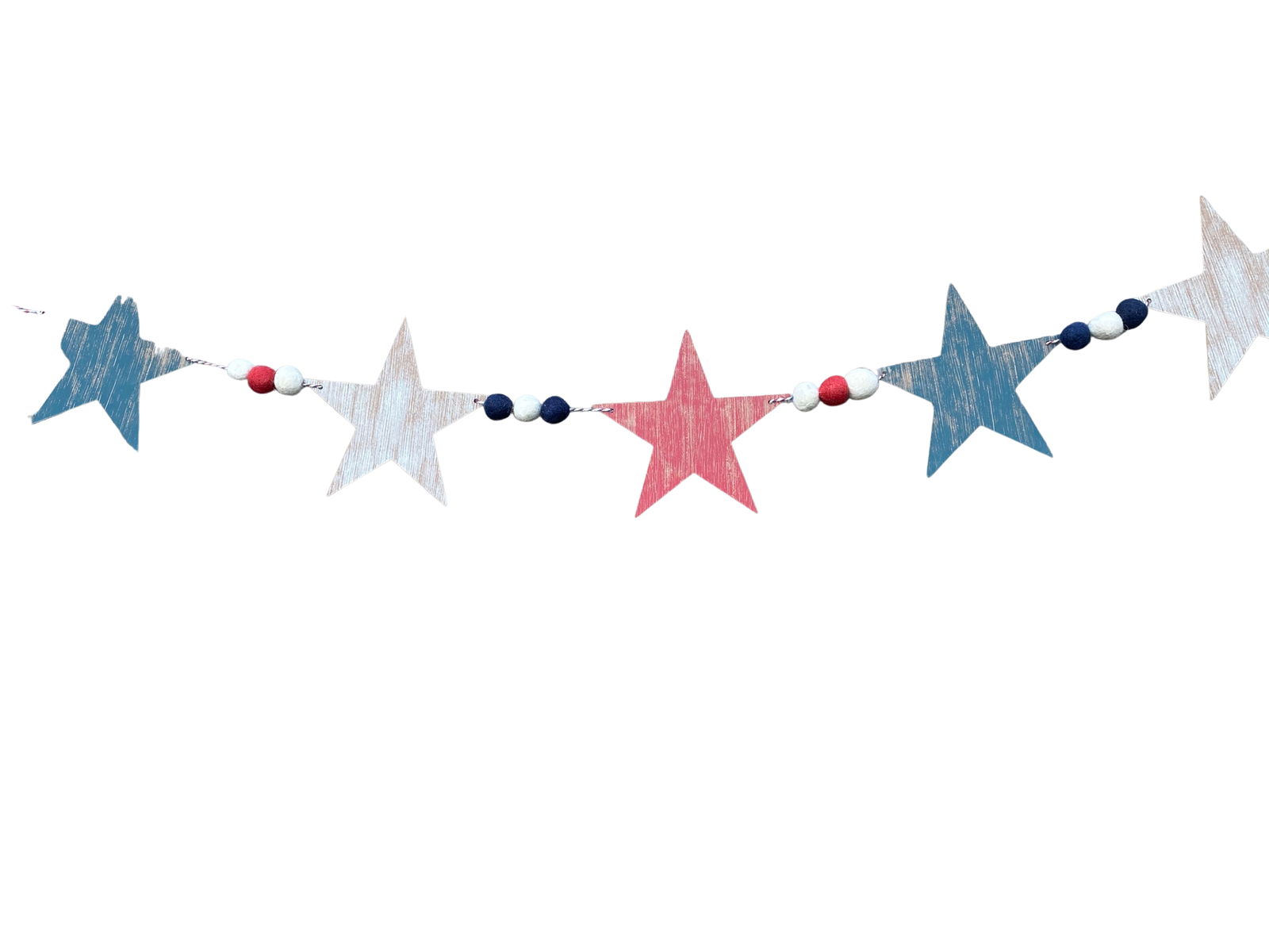 AGD Patriotic Decor - Modern Prim Wood Star and Felt Balls Garland 5ft