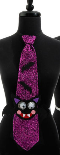 RAZ Imports Halloween Costume - Black Cat & Bats Purple Neck Tie #H3612563