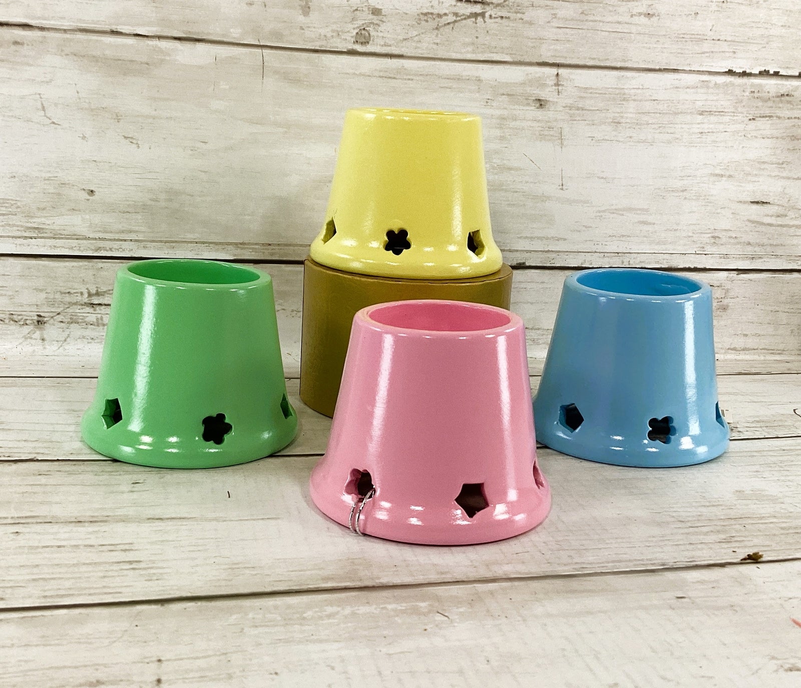 Youngs Spring Decor - Ceramic Pastel Reversible Tealight Votive 4pc