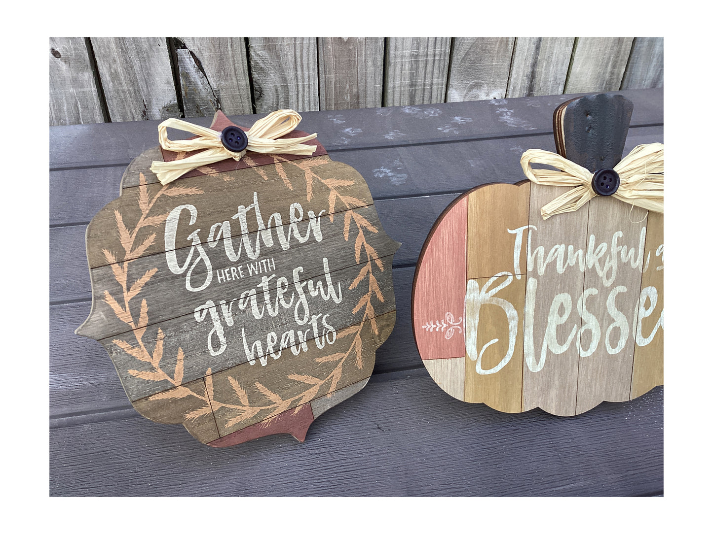 AGD Fall Decor - Thankful and Blessed Easel-back Pumpkin 3pc Set