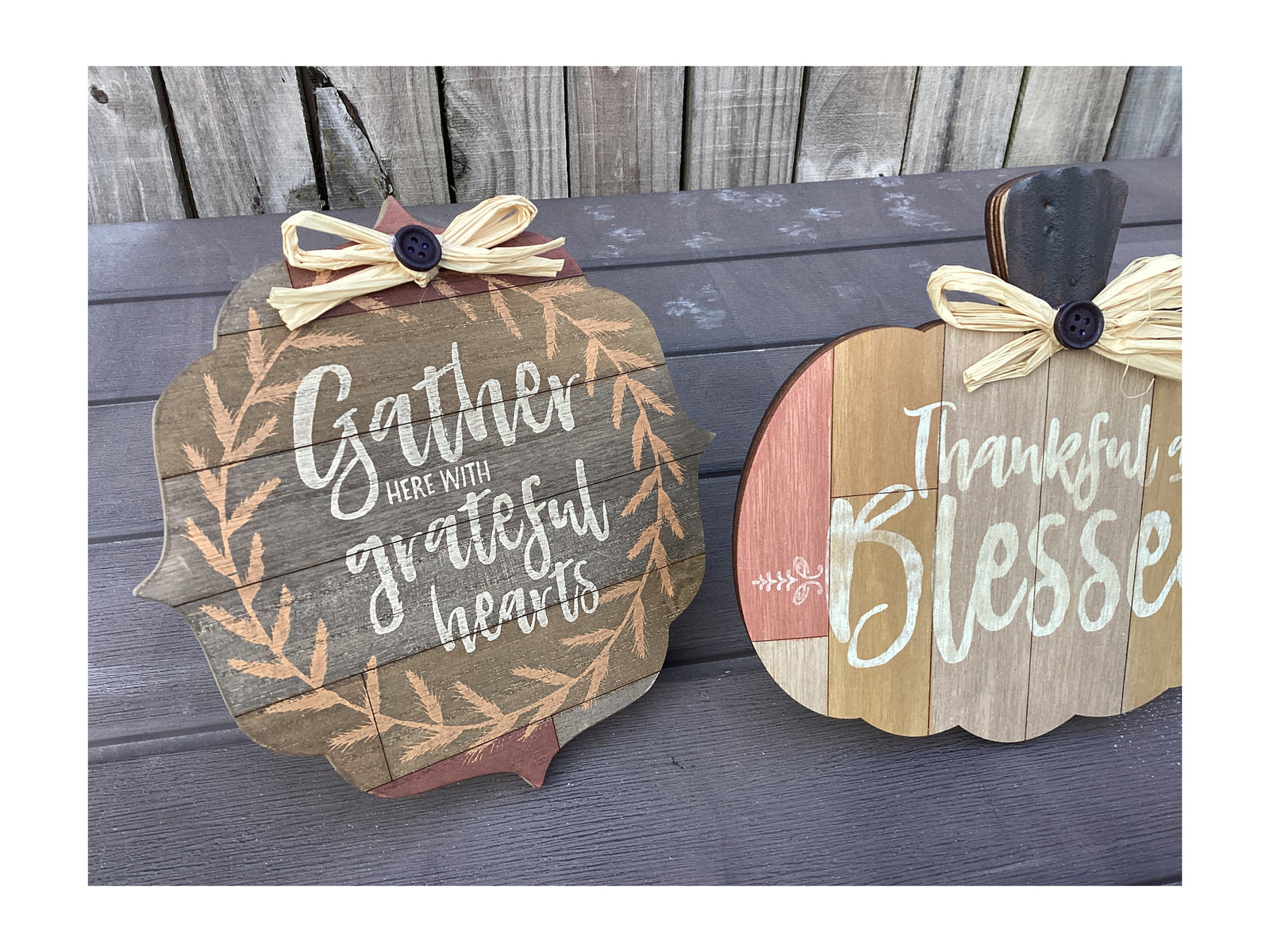 AGD Fall Decor - Thankful and Blessed Easel-back Pumpkin 3pc Set