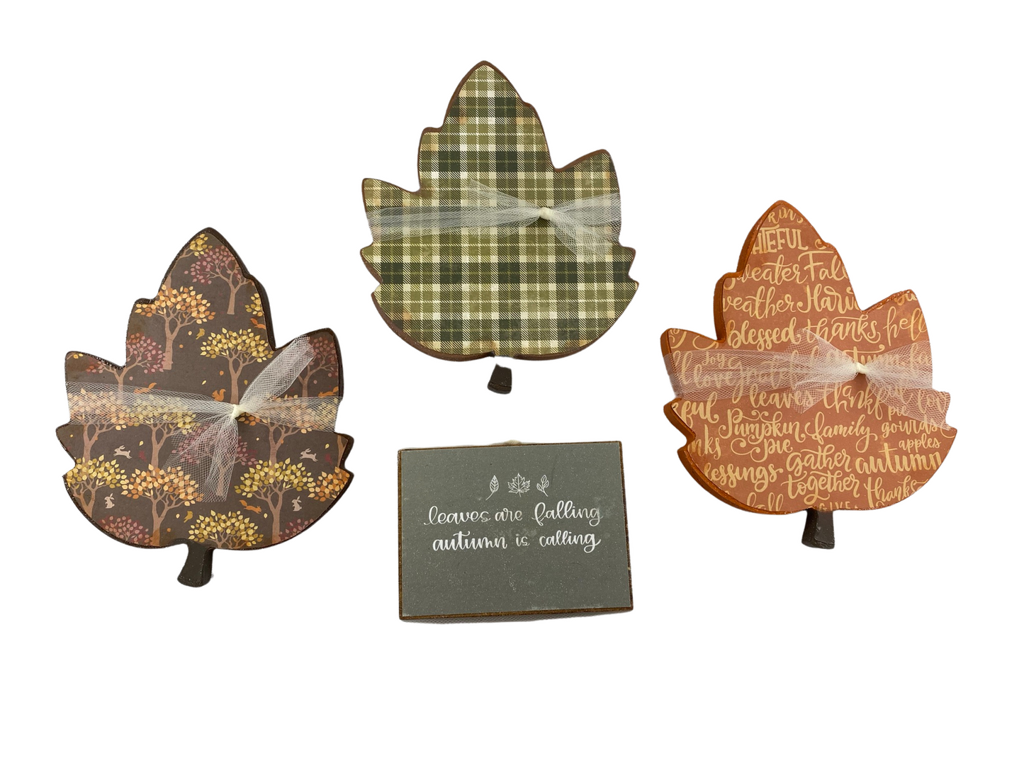 AGD Fall Decor -Reversible Chunky Leaf Leaves Sitters 4pc Set
