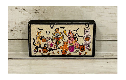 AGD Halloween Decor - Kitty Cats Happy Ghost Box Sign