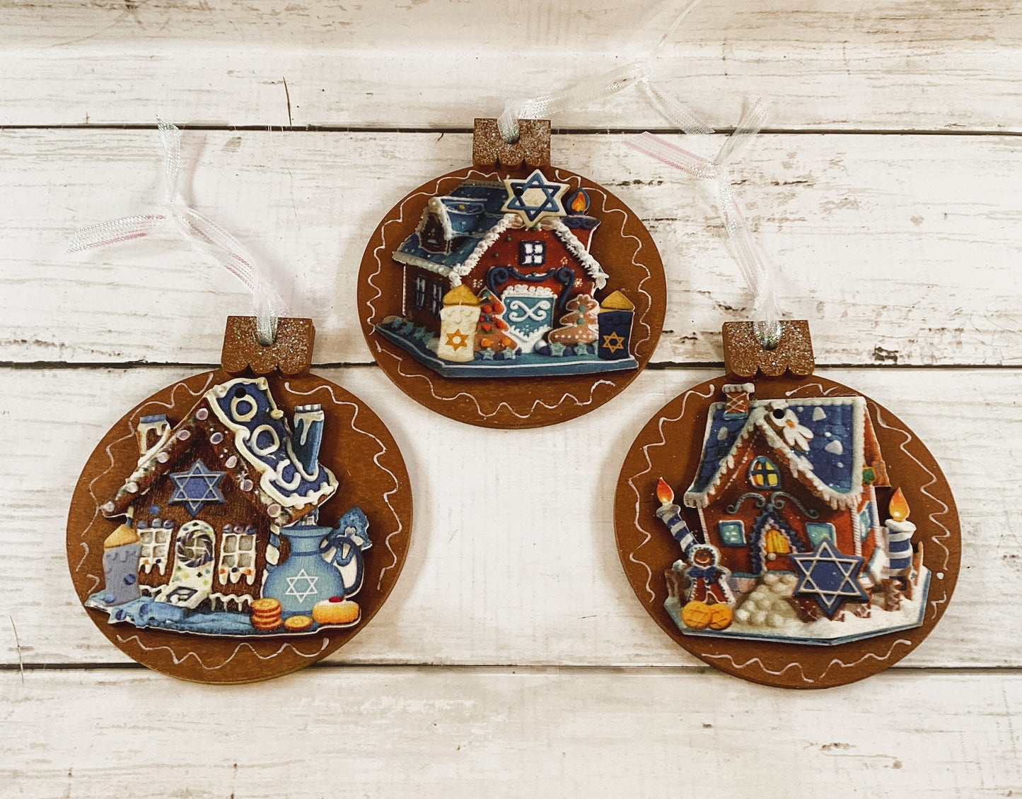 AGD Jewish Decor - Hanukkah Menorah Dreidel Gingerbread Ornaments 12pc