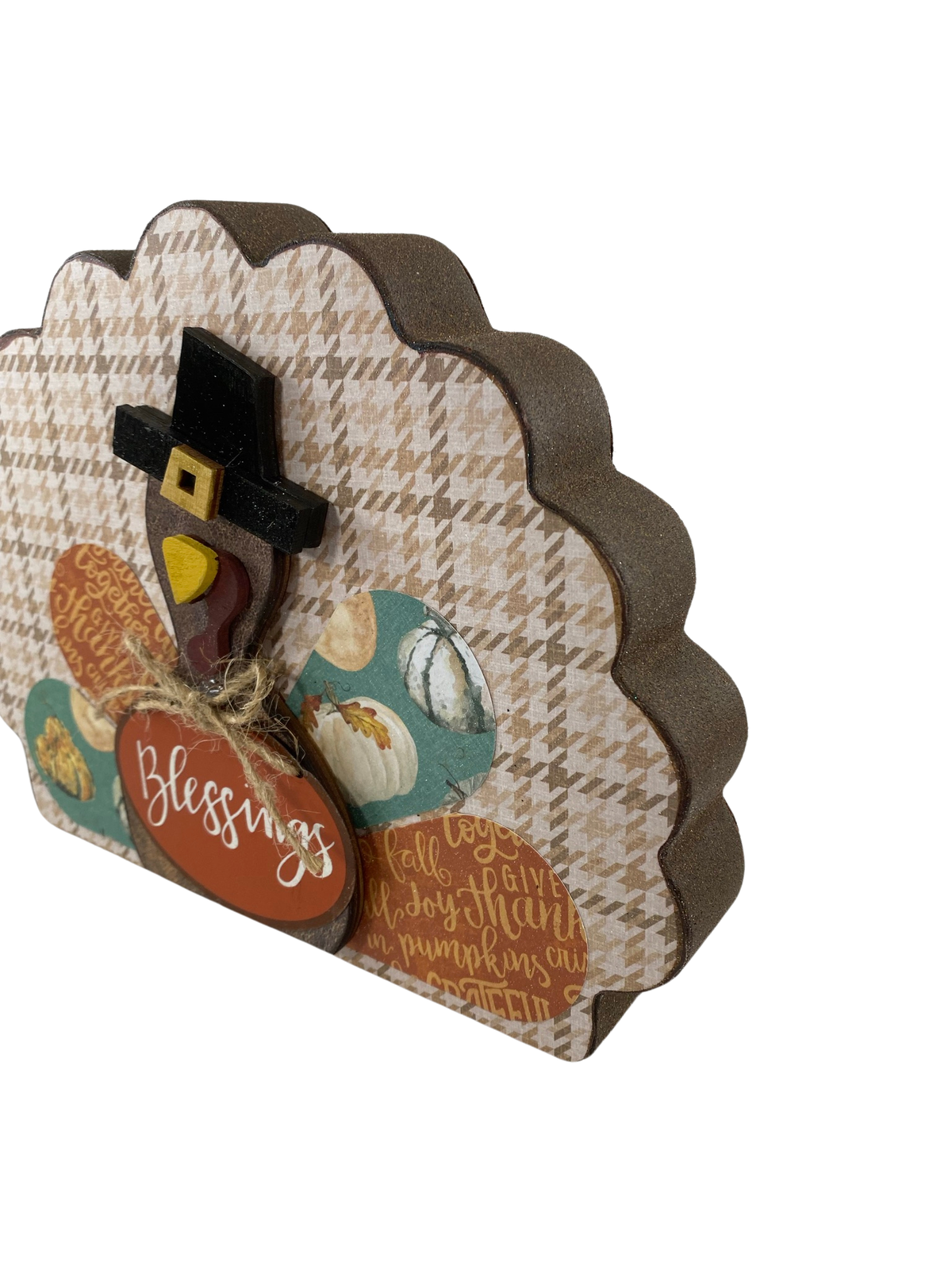 AGD Fall Decor - Reversible Blessings Chunky Wood Turkey Sign