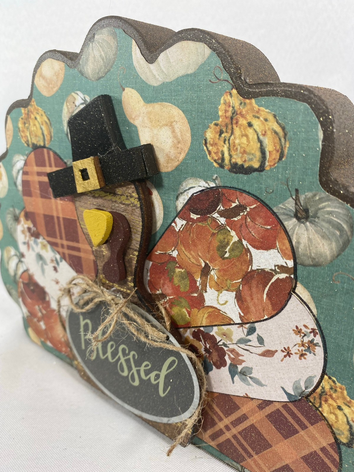 AGD Fall Decor - Reversible Blessed Chunky Wood Turkey Sign