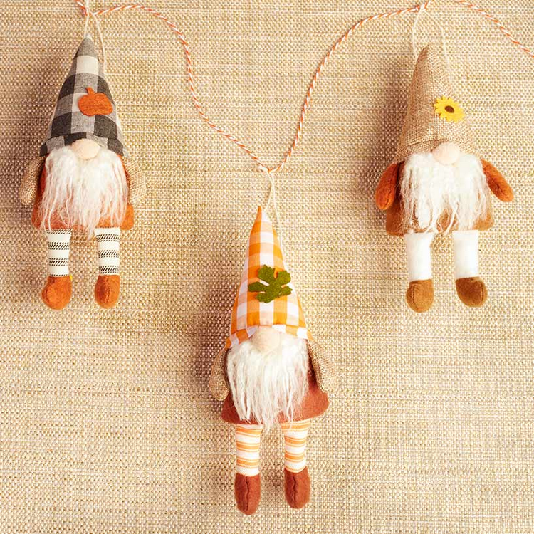 LC Fall Decor - Harvest Autumn Plaid Gnome Ornaments 3pc Set