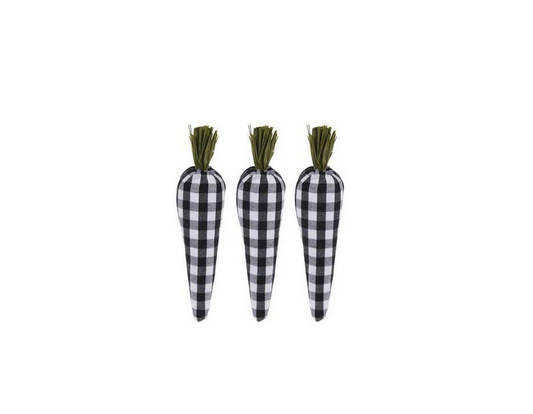 HL Easter Decor - Black White Gingham Plaid Carrots 3pc Set
