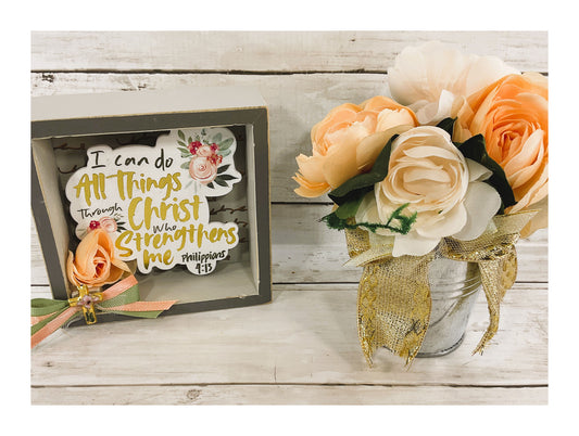 AGD Spring Decor - All Things Through Christ Flowers & Sign 2pc Display