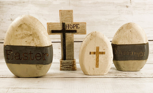 CWI Spring Decor - Easter Blessings Wood Eggs & Hope Cross 4pc Set