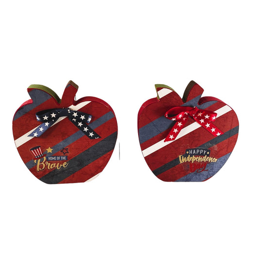 AGD Patriotic Decor - July 4th Red White Blue Chunky Wood Apple Sitter