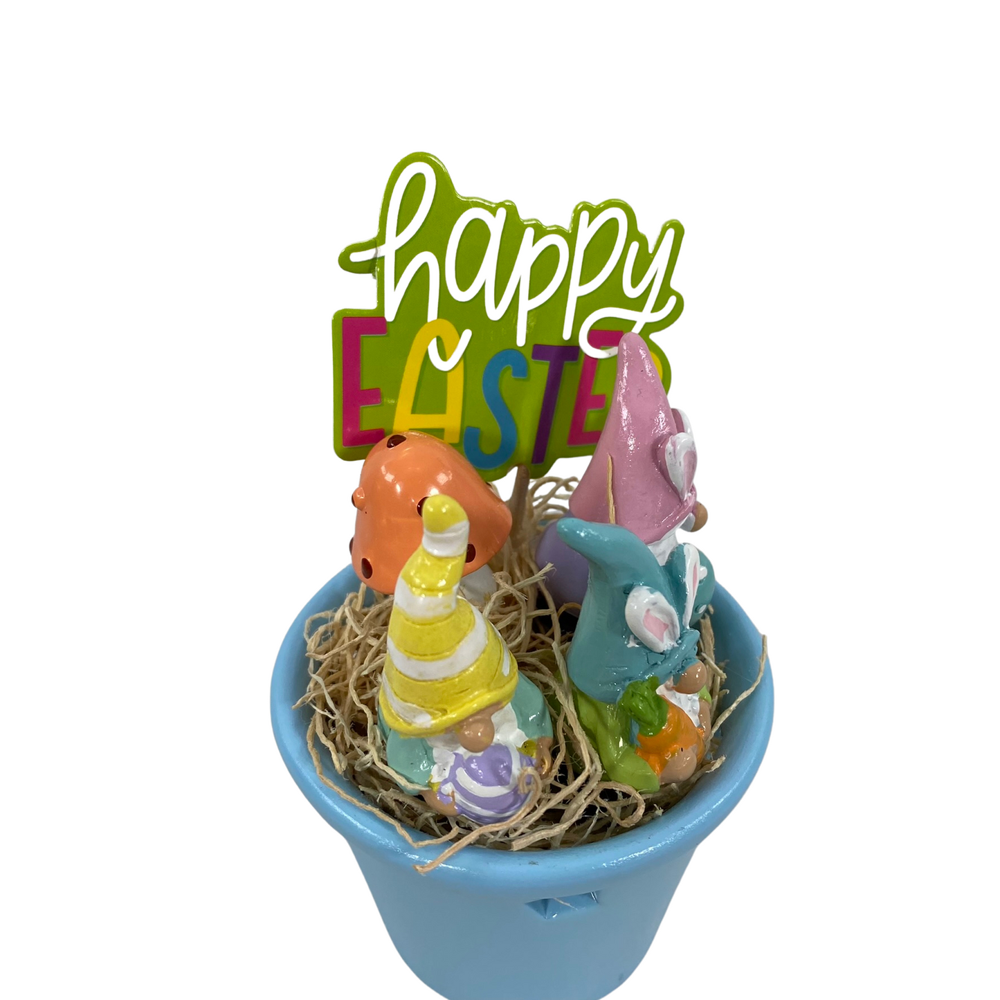 AGD Easter Decor - Miniature Resin Gnomes in Blue Ceramic Jar
