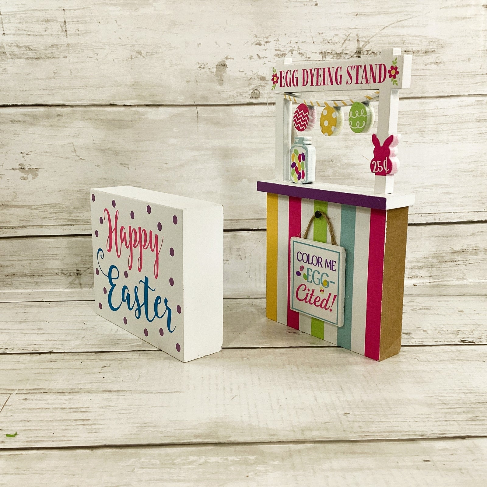 HL Easter Decor - Bright Egg Stand Booth Tier Block Sign 2pc