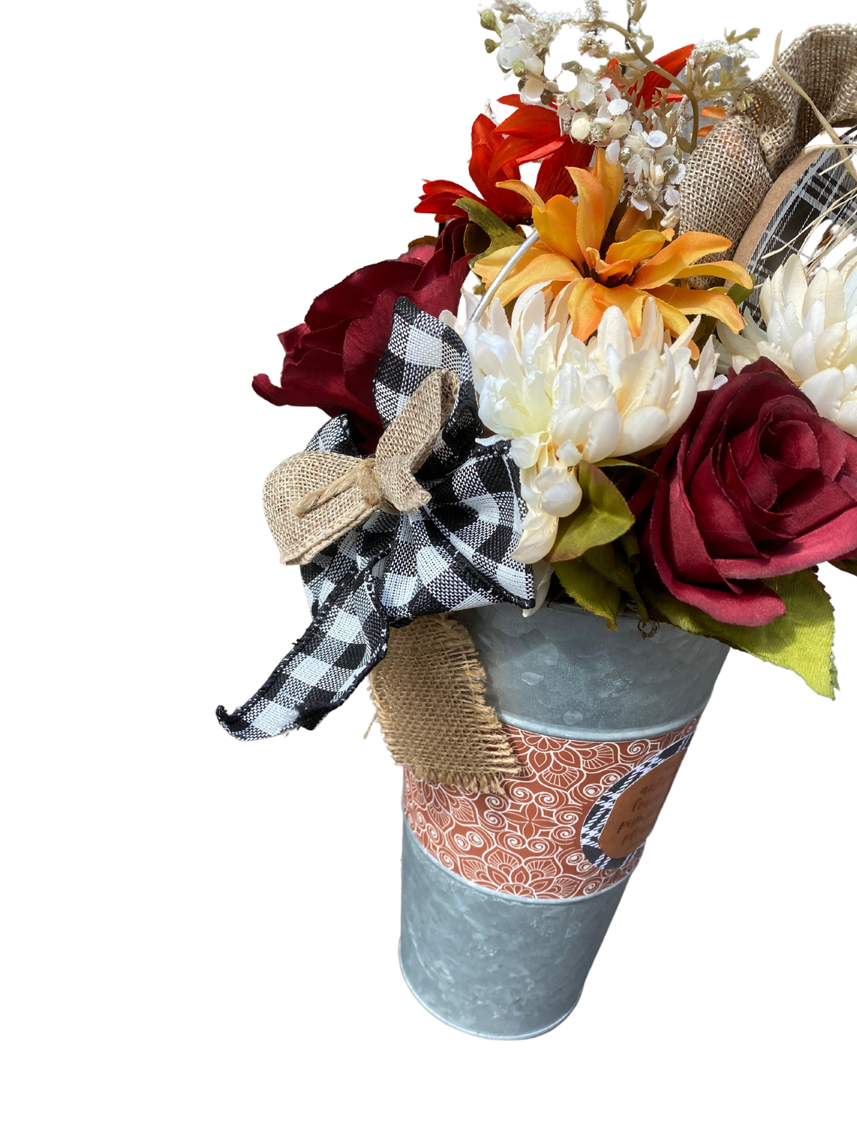 AGD Fall Decor  – Grateful For You Galvanized Metal Floral Centerpiece