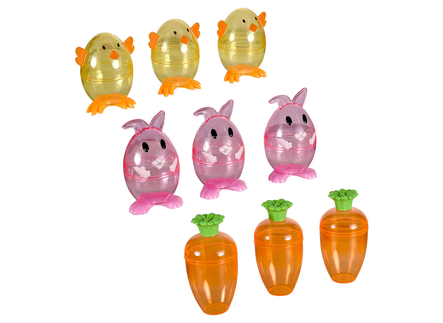 AGD Easter Craft Supply - Plastic Candy Egg Rabbit Carrot Containers 3pks