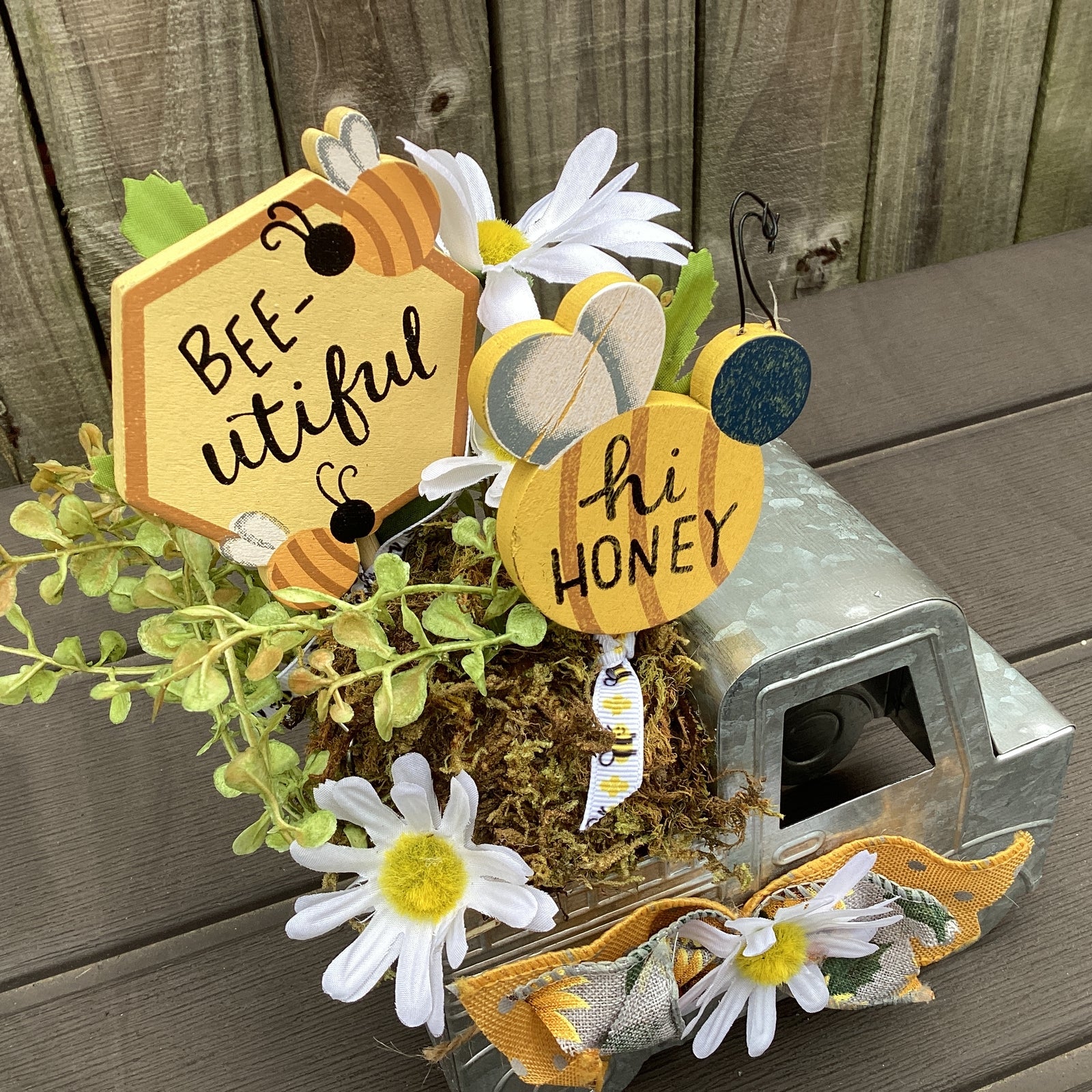 AGD Spring Decor - Bee Themed Galvanized Metal Truck Display