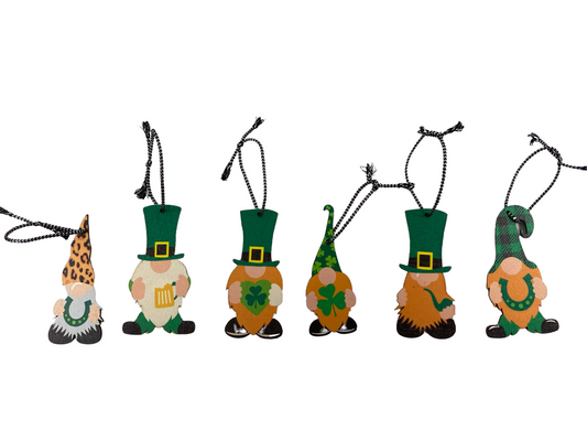 AGD St Patrick's Decor - Irish Leprechaun Gnome Wood Ornaments 14pc