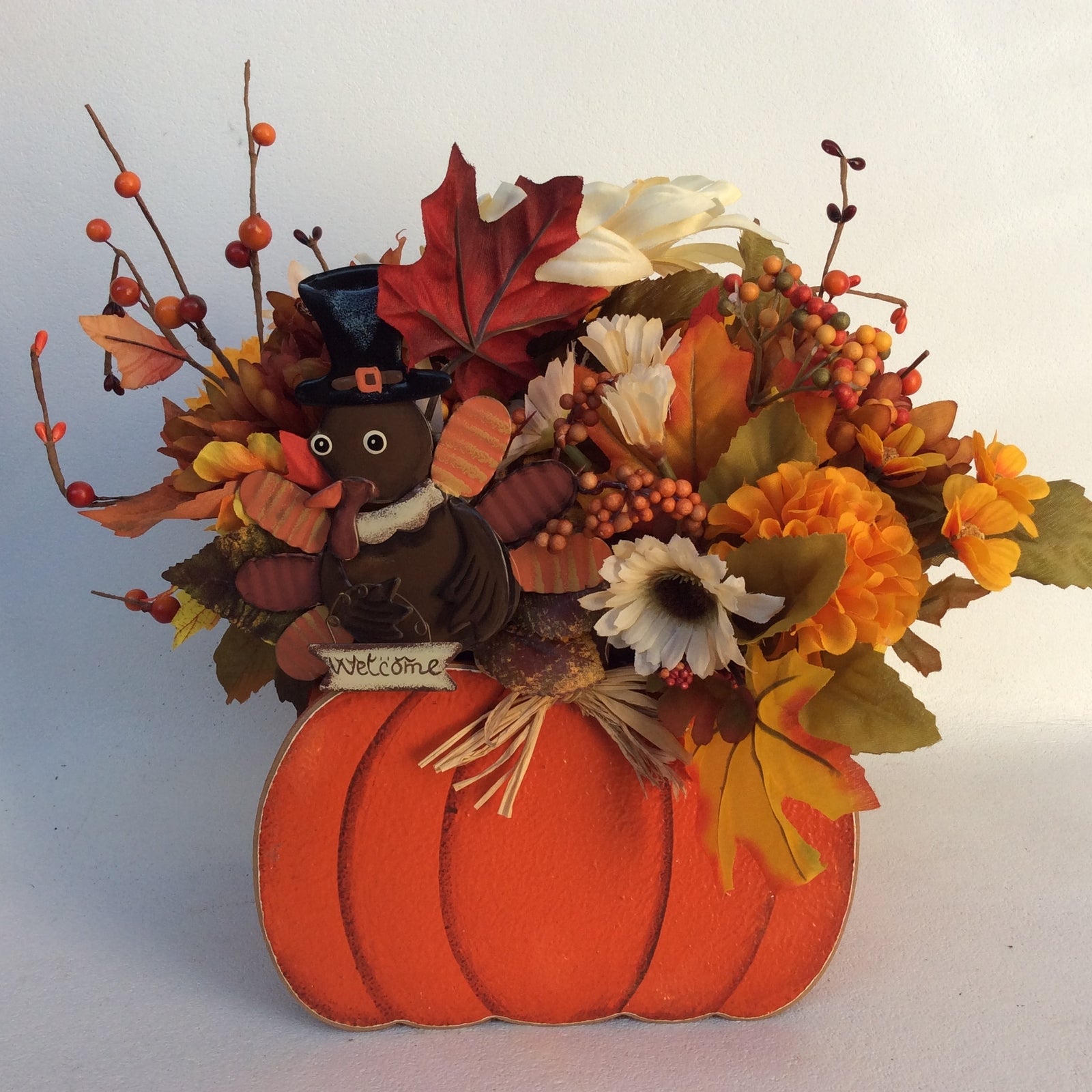 AGD Fall Decor-Harvest Thanksgiving Pumpkin Reversible Artificial Floral Display