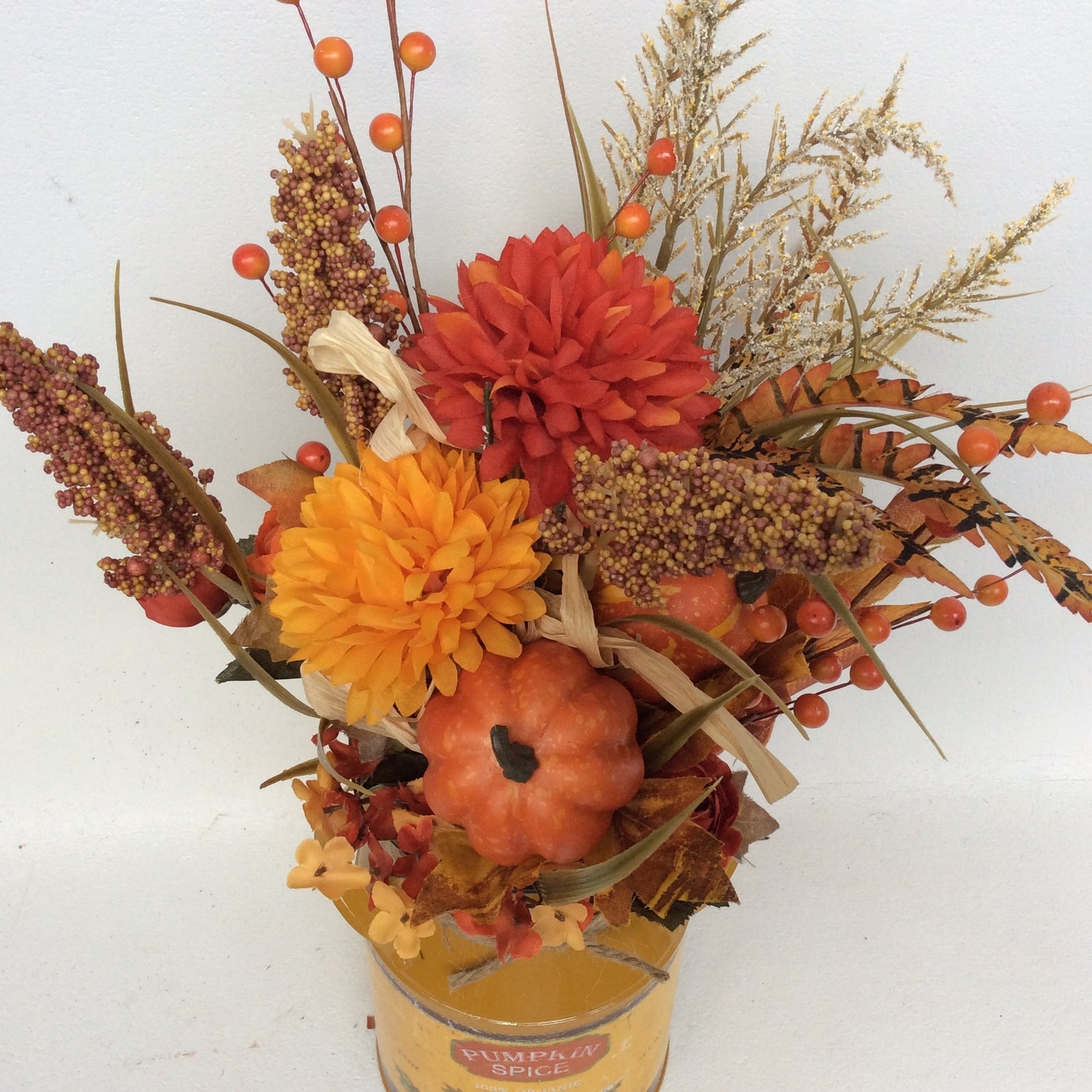 AGD Fall Decor - Pumpkin Spice Milk Can Filled Artificial Floral Display