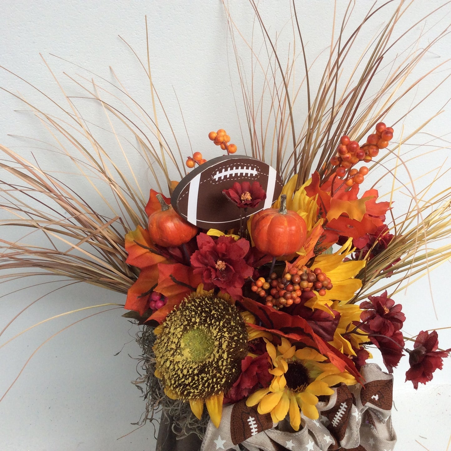 AGD Fall Decor - Football Pumpkin Filled Artificial Floral Display