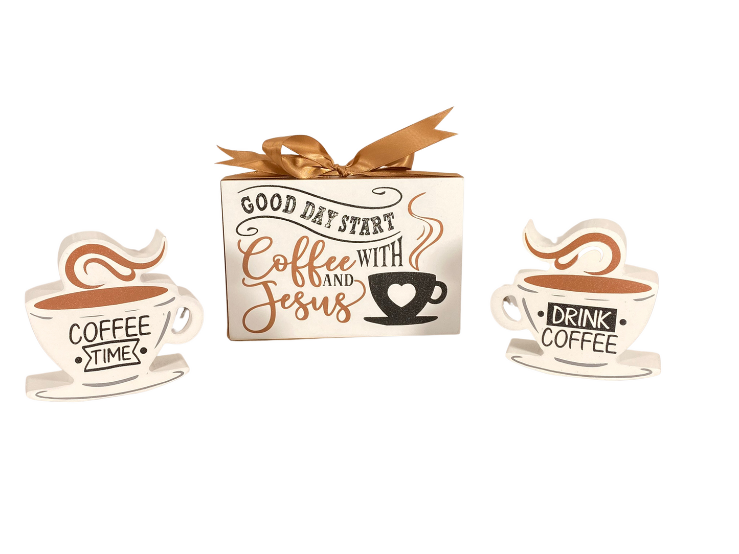 AGD Fall Decor - Jesus Coffee Time Cups Block Sign 3pc Set