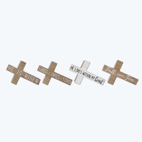 Youngs Easter Decor - Religious Tabletop Block Cross Signs 4pc Set