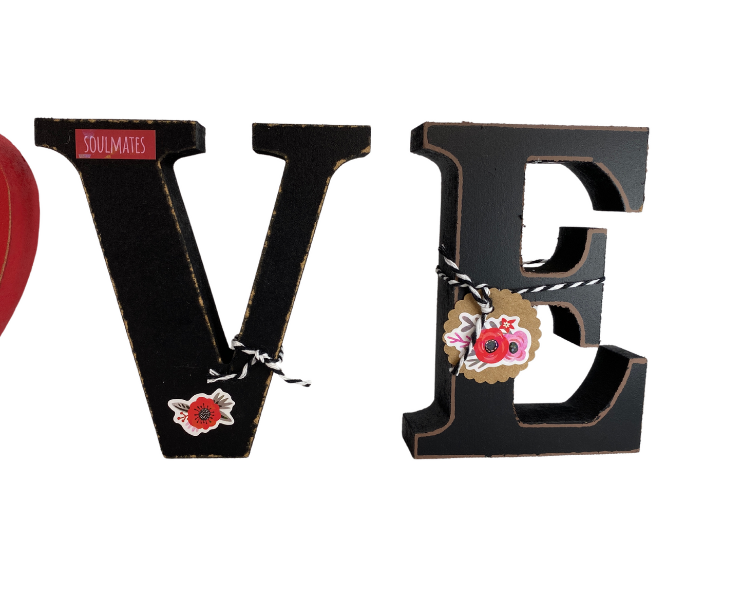 Valentines Decor - Chunky Wood Heart Love Letter Word Tabletop Display