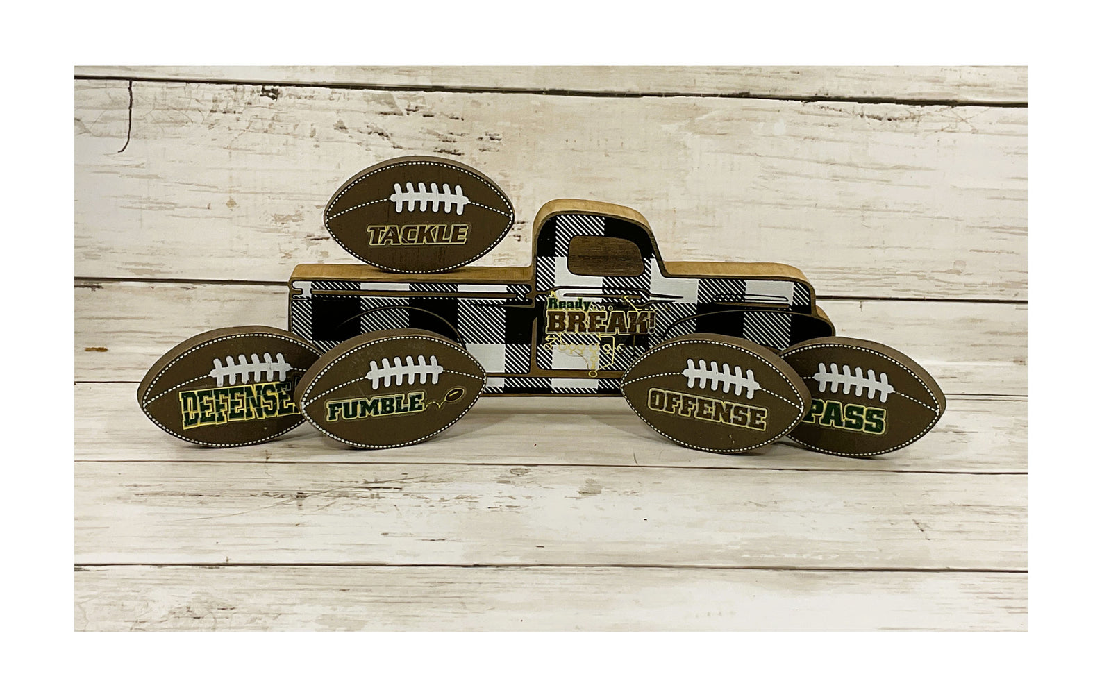AGD Fall Decor - Chunky Wood Truck Football Theme Tier Tray Decor
