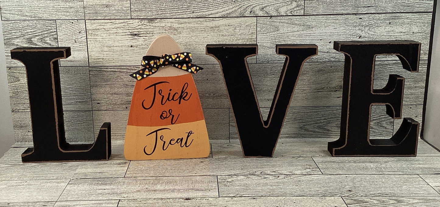 AGD Halloween Decor - Wood LOVE Candy Corn Trick Treat Chunky Sitter