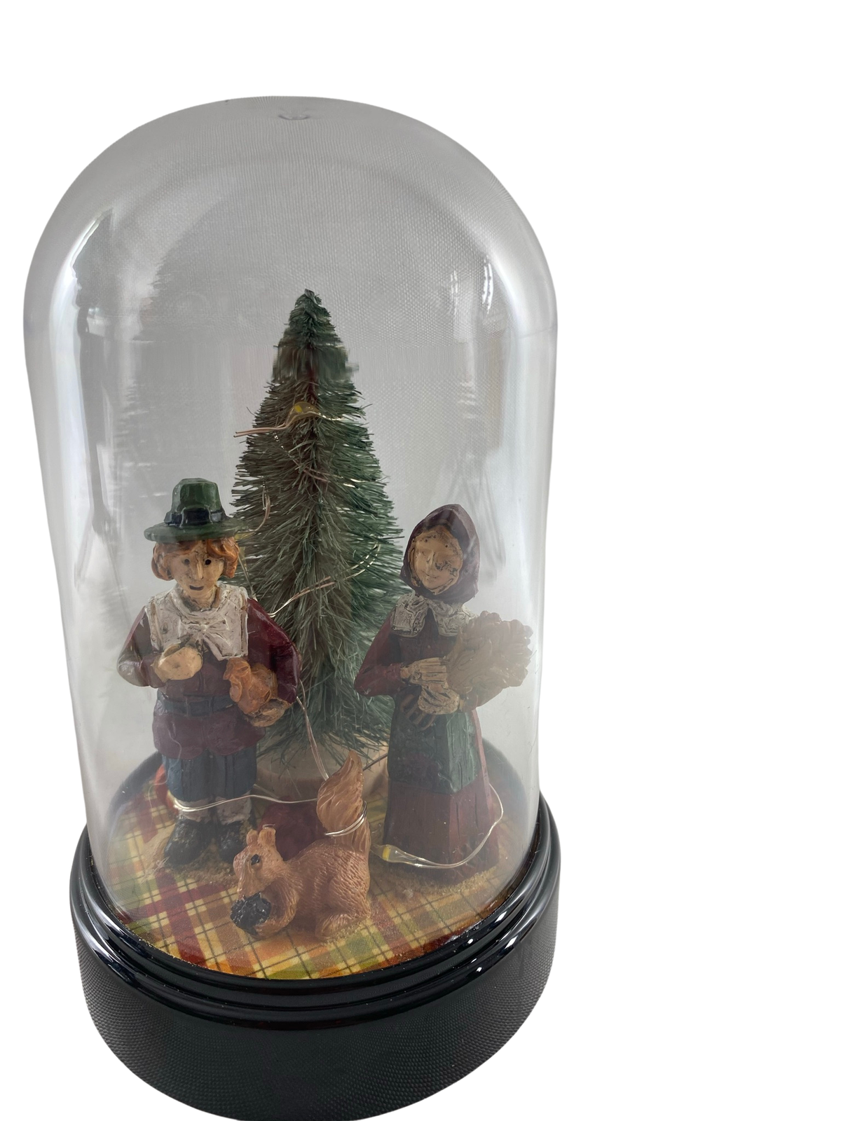 Fall Decor - Thanksgiving Pilgrim Plastic Cloche Small Lighted Dome