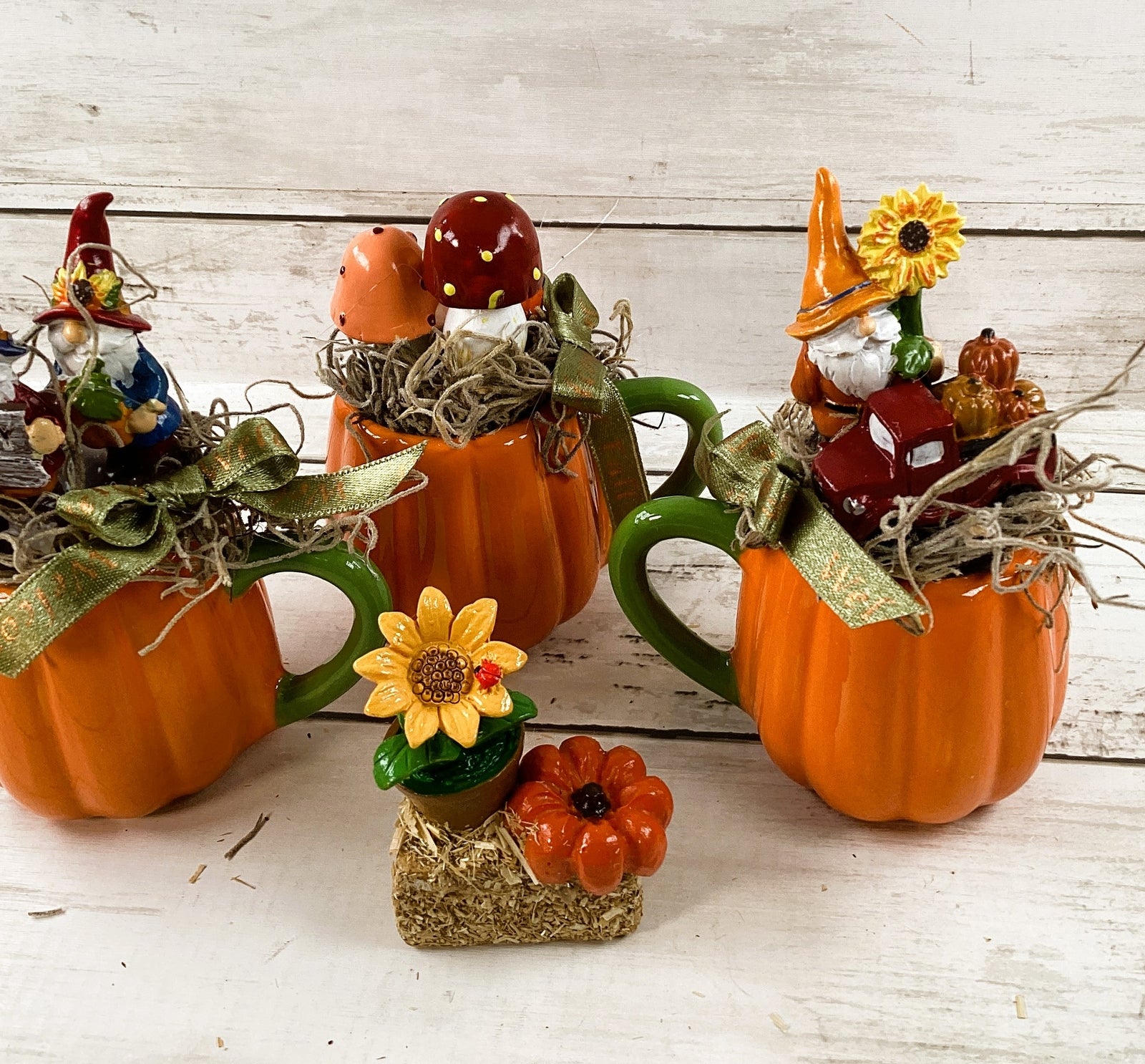 AGD Fall Decor - Small Espresso Pumpkin Coffee Cup Gnome Display 4pc