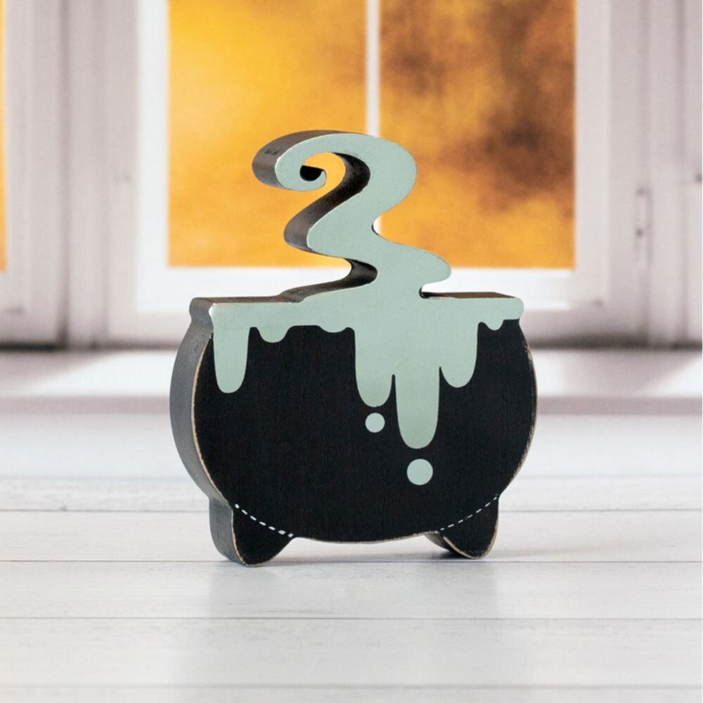 Adams & Co. Halloween Decor - Small Chunky Wood Cauldron Tier Tray