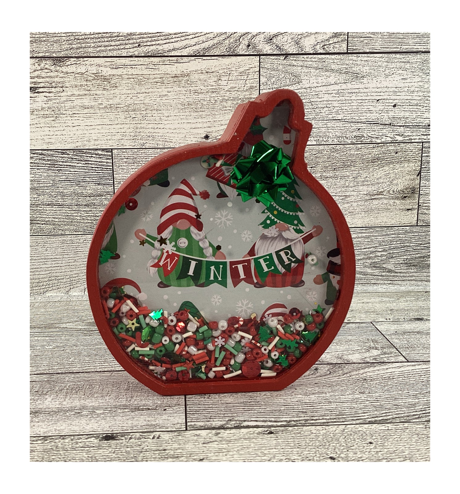 AGD Christmas Decor -  Ornament Gnomes Chunky Wood Snow Shaker