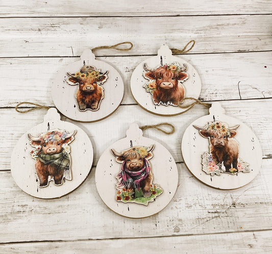 AGD Spring Decor - Pastel Highland Cow Ornaments 5pc Set