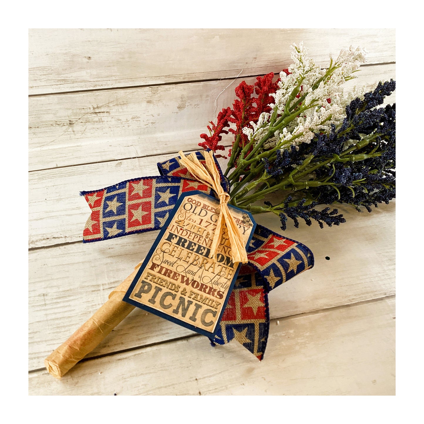 AGD Patriotic Decor - July 4th Red White Blue Artificial Flower Bouquet