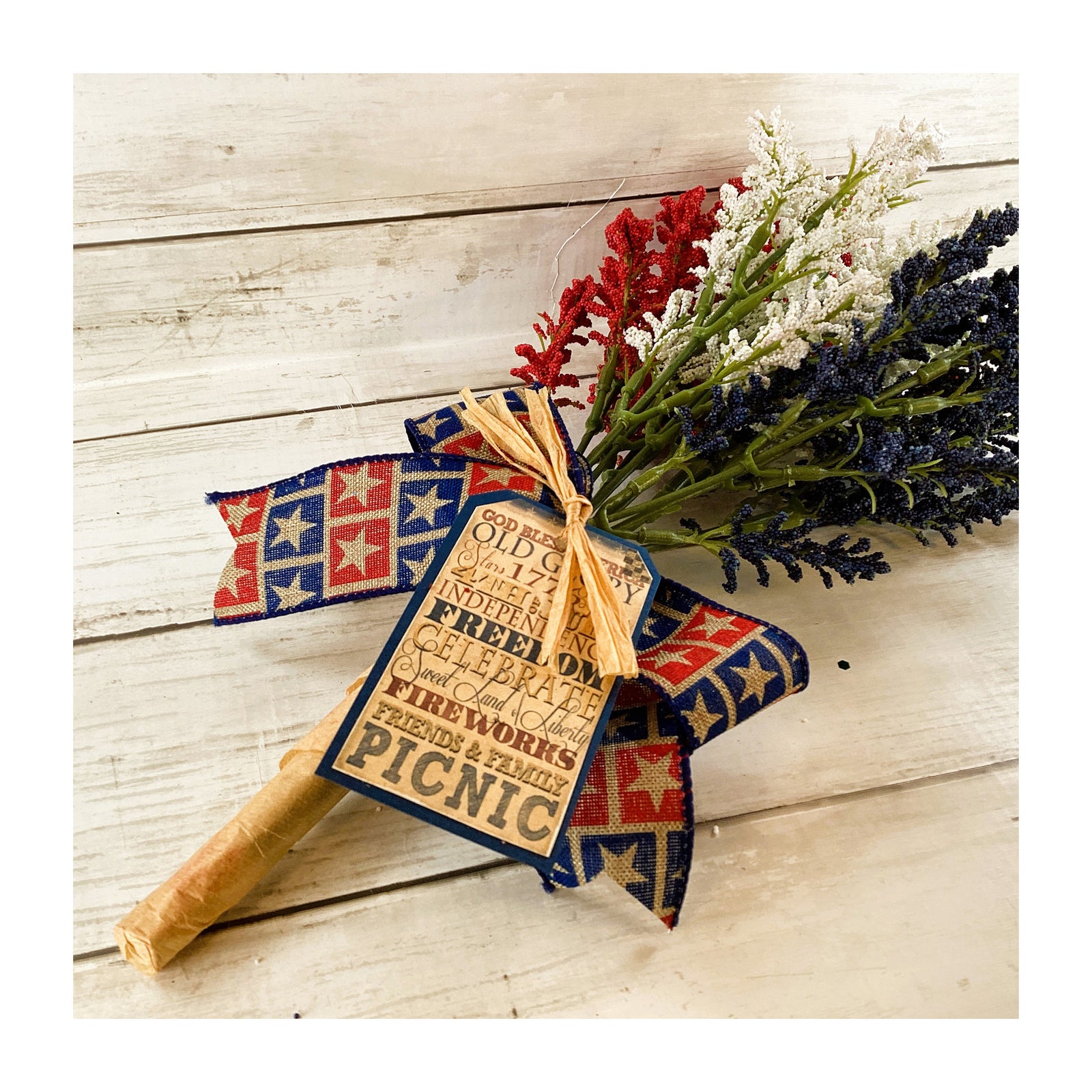AGD Patriotic Decor - July 4th Red White Blue Artificial Flower Bouquet