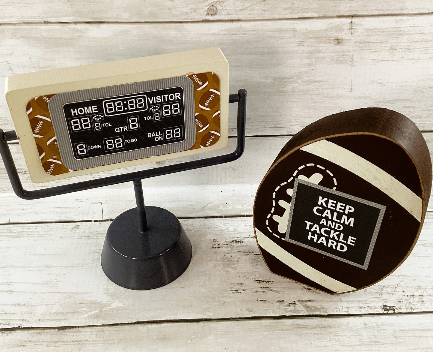 AGD Fall Decor - Football Touchdown Reversible End Zone Sign Tier Tray 2pc Set