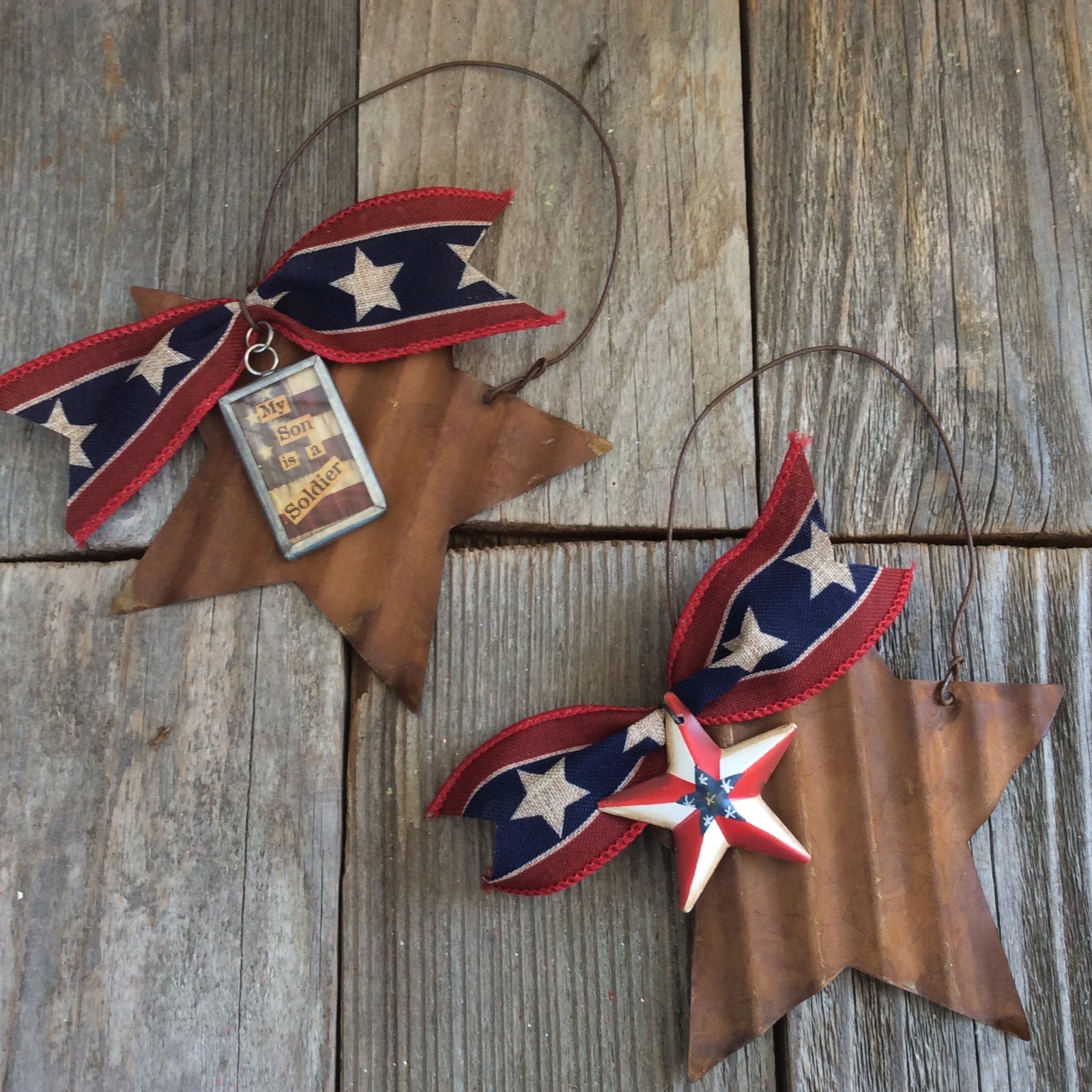 AGD Patriotic Decor - Son Soldier Rusty Star Ornament 2pc.