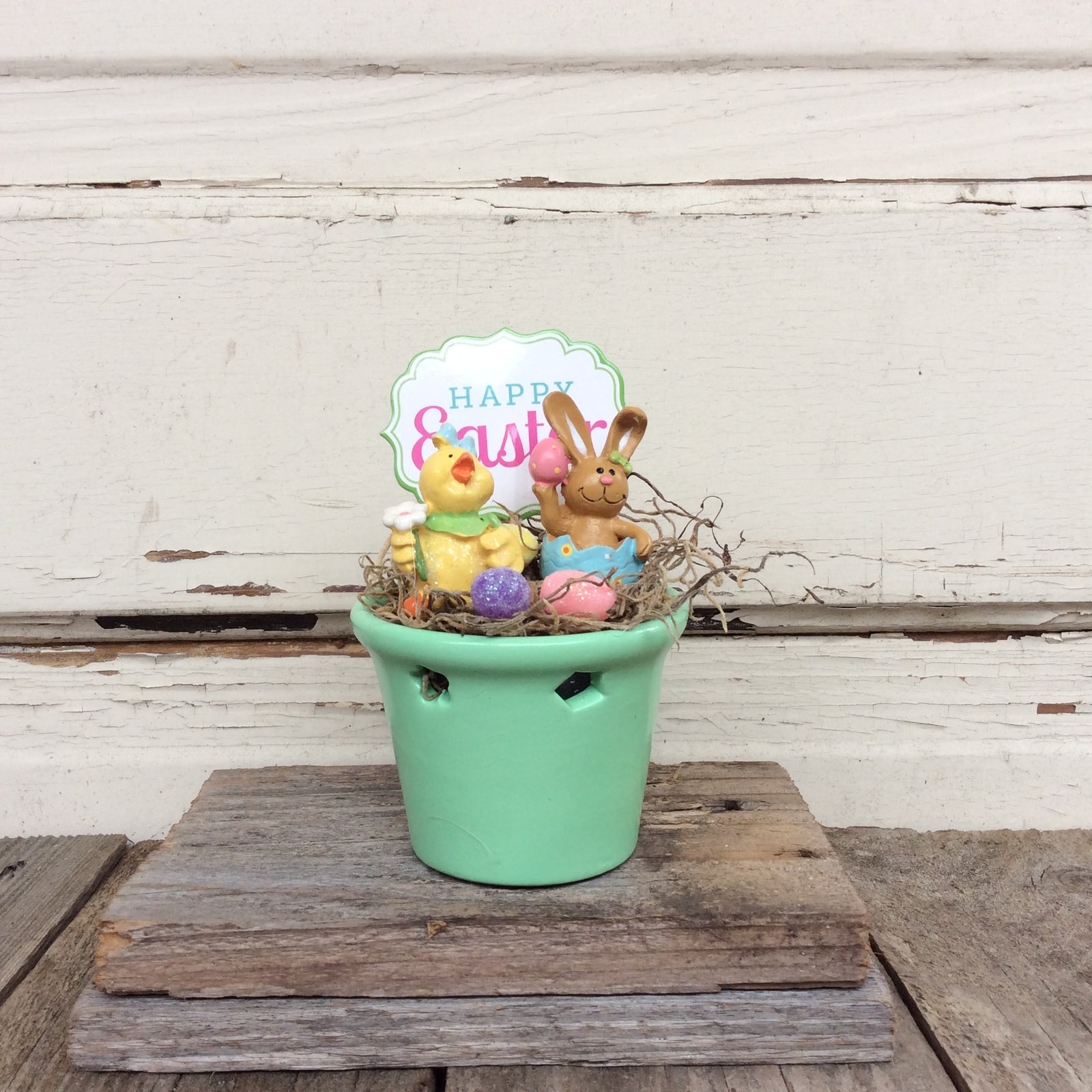 AGD Easter Decor - Happy Easter Bunny and Chick Green Display