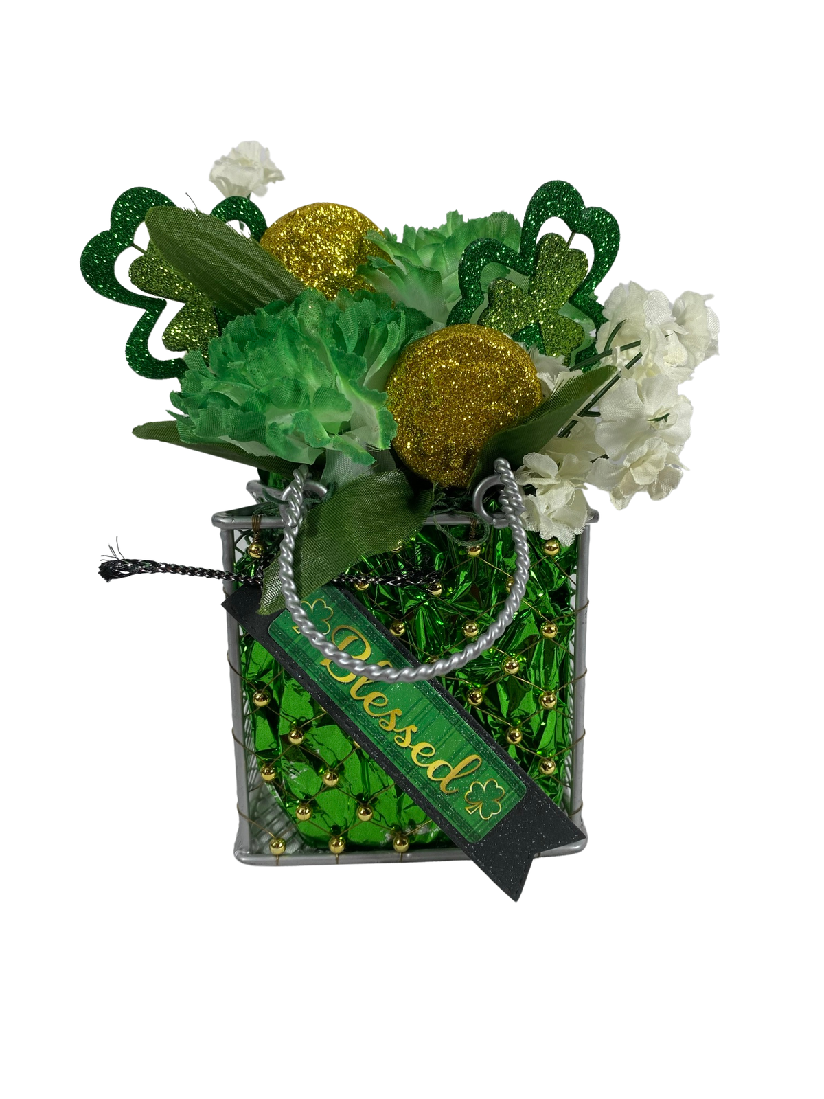 AGD Saint Patrick's Decor – Wire Basket Blessed Floral Display