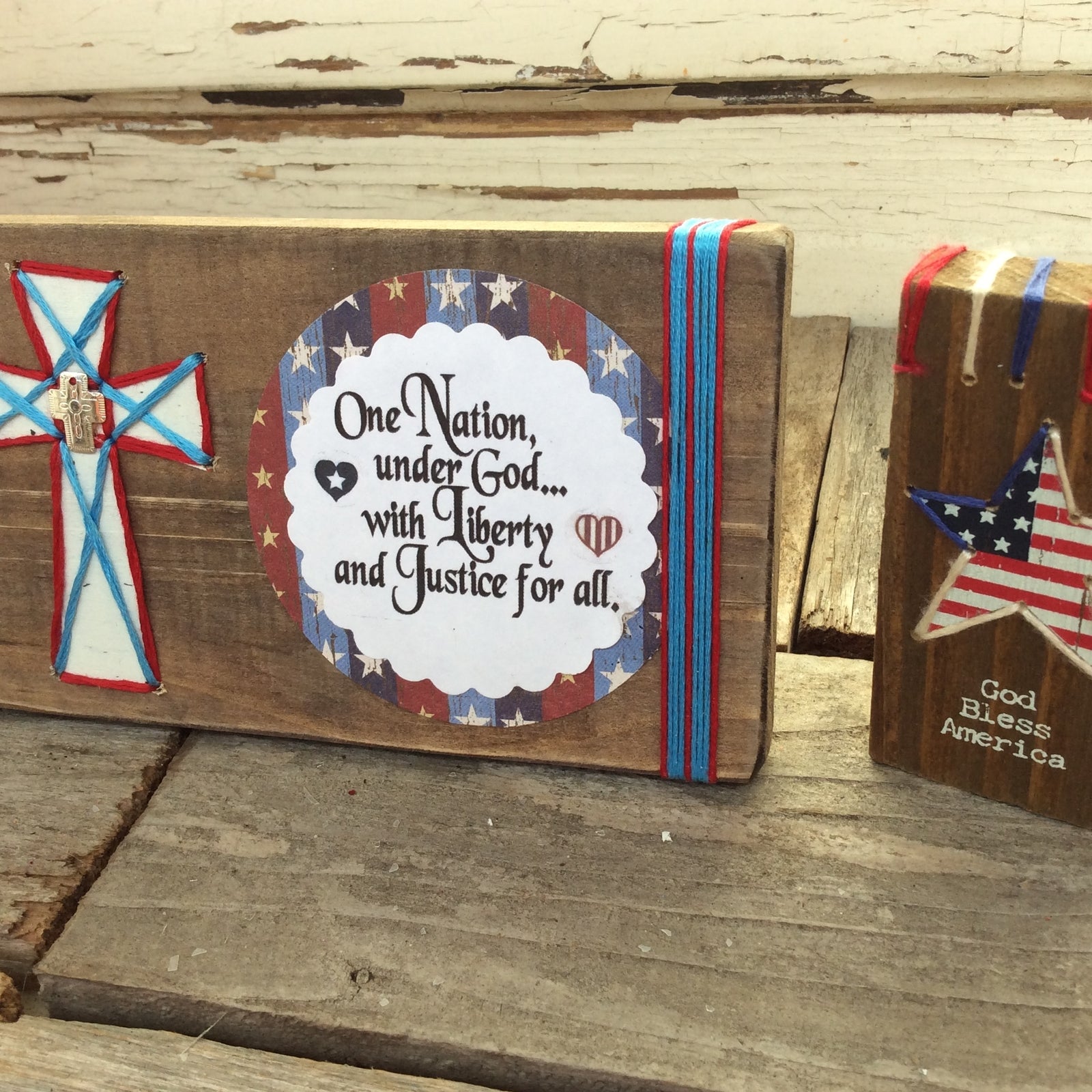 AGD Patriotic Decor - One Nation Under God Bless Cross Display