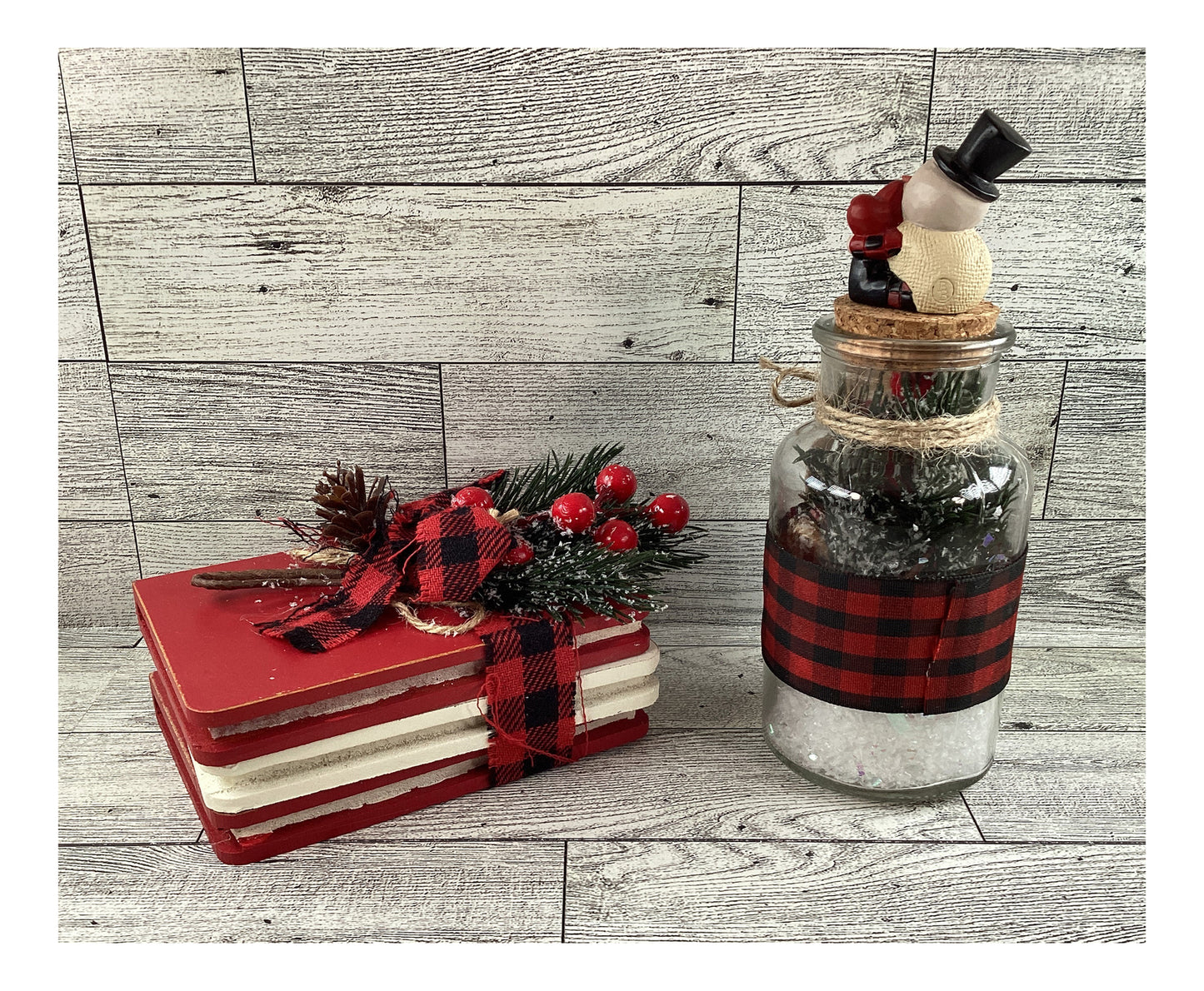 AGD Christmas Decor - Shaker Jar Stacking Books Merry Bright Tier Tray 2pc Set